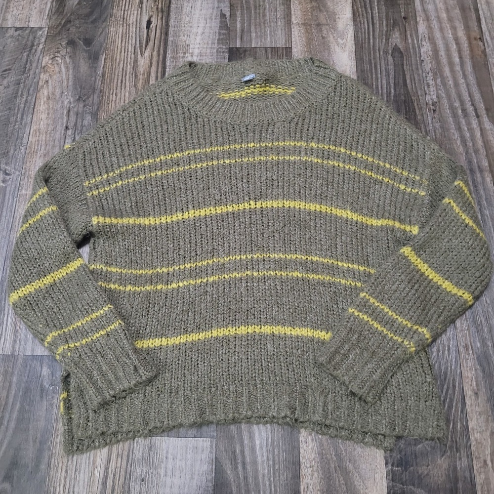 Aerie Womens Olive‎ Green & Mustard Stripe Sweater Wool Blend oversized Medium